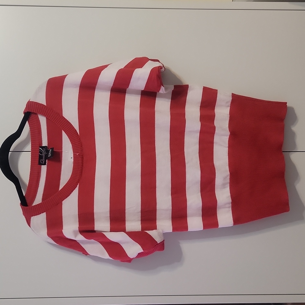 NWT Red and White Striped Short Sleeved Sweater